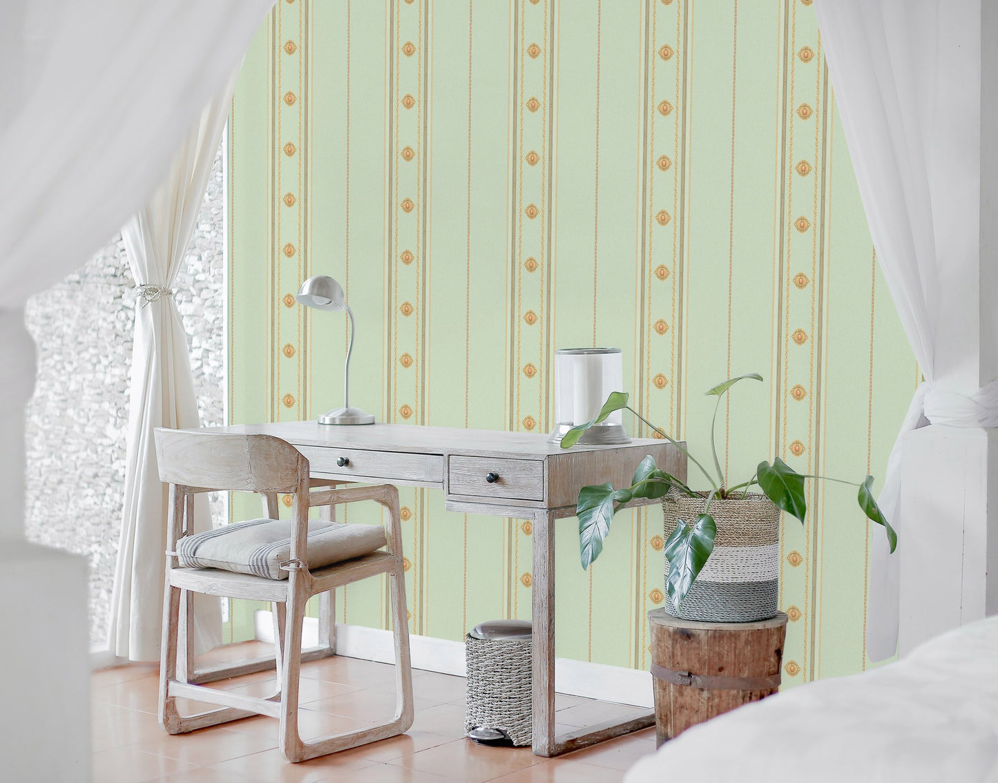 Maison Voyage Mint Grey Light Linen Wallpaper by La Belle Maison