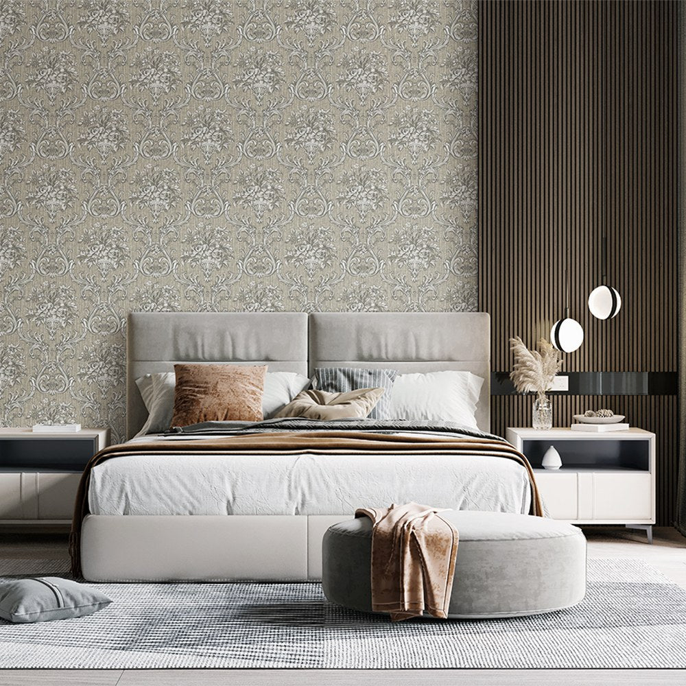 Maison Voyage Silver Taupe Elegant Stripe Wallpaper by La Belle Maison