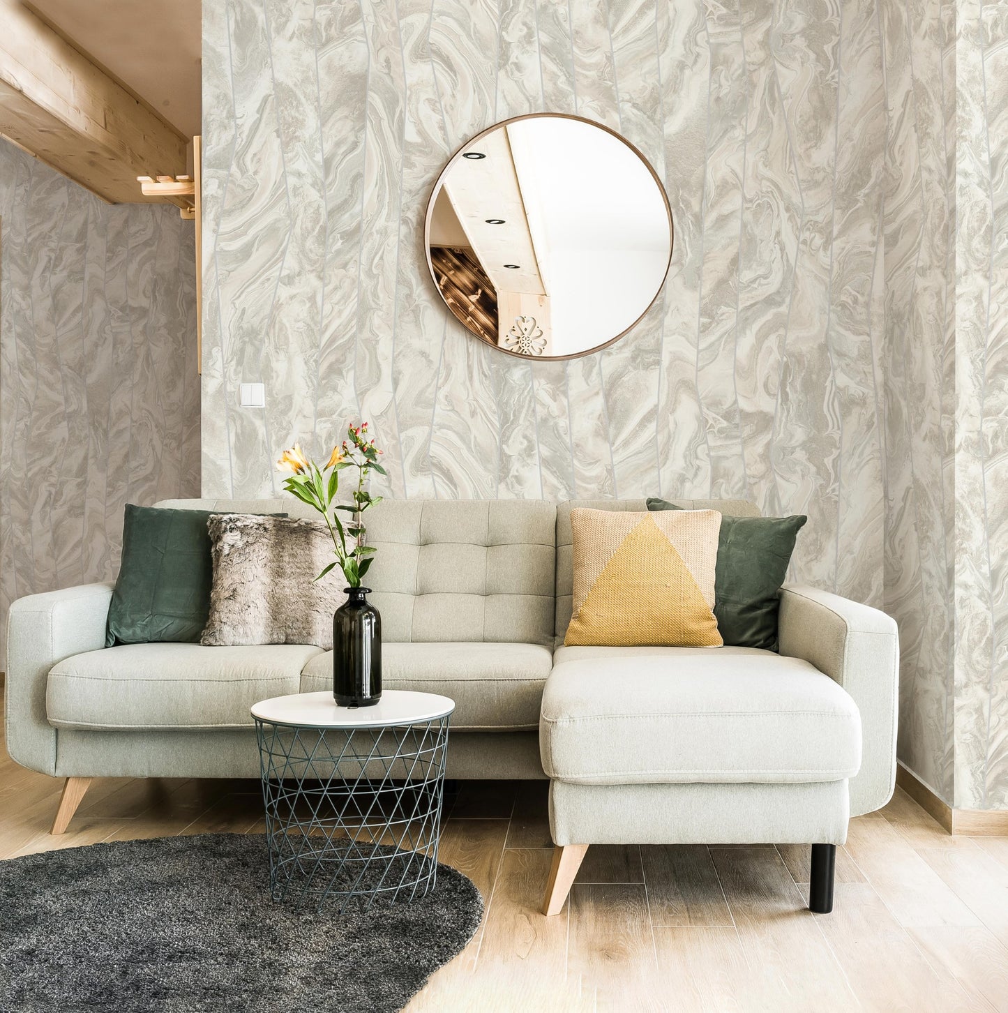 Octavia Cream Linear Pattern Wallpaper by La Belle Maison