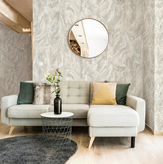 Octavia Cream Linear Pattern Wallpaper by La Belle Maison