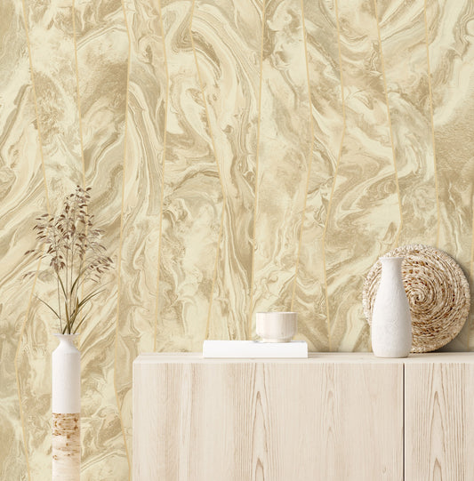Octavia Golden Sand Contemporary Lines Wallpaper by La Belle Maison