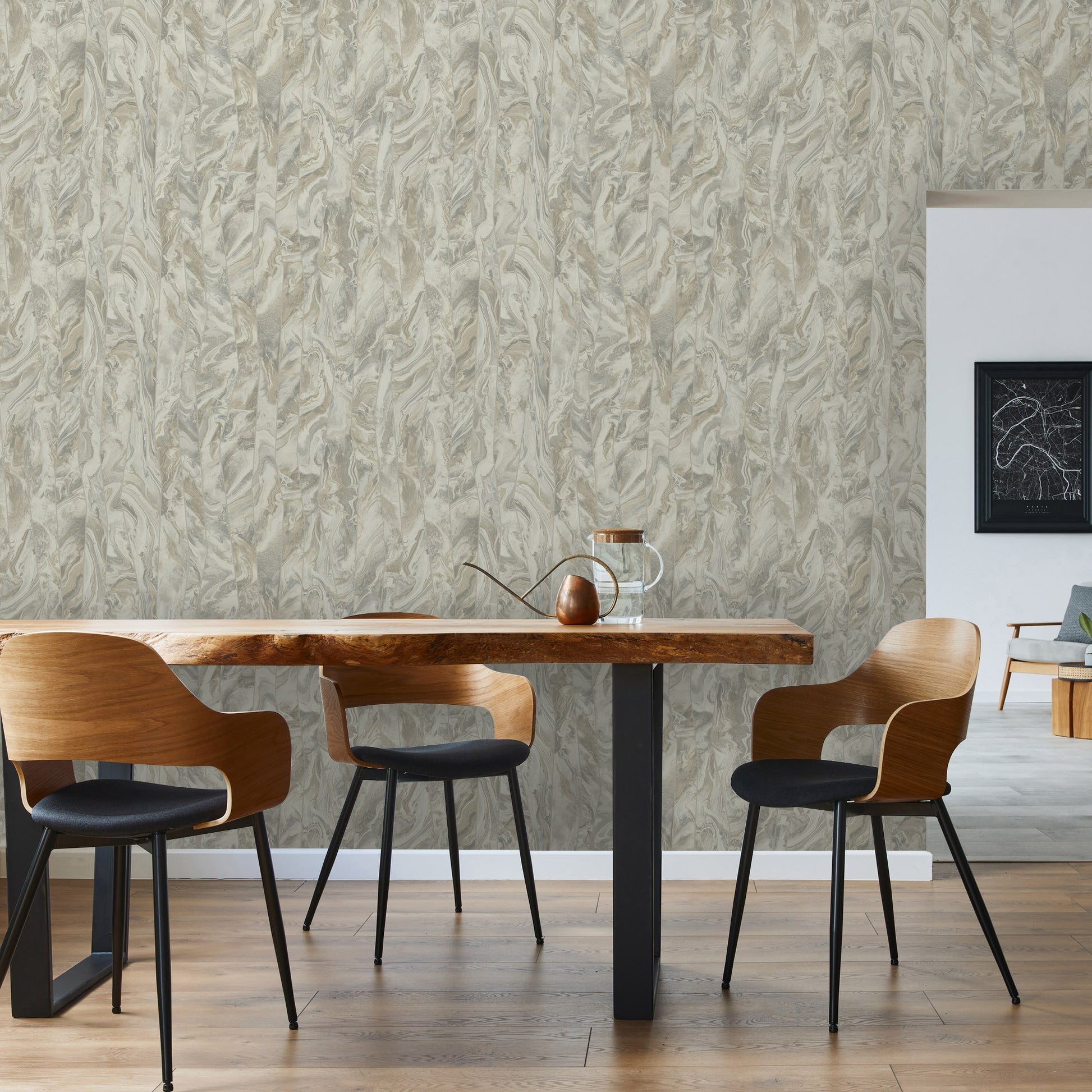 Octavia Oat Architectural Pattern Wallpaper by La Belle Maison
