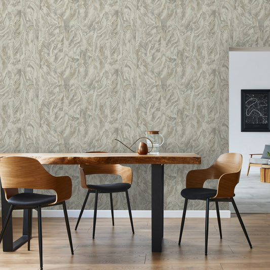 Octavia Oat Architectural Pattern Wallpaper by La Belle Maison