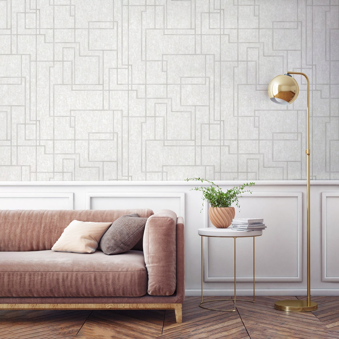 Octavia Ivory Modern Trellis Wallpaper by La Belle Maison