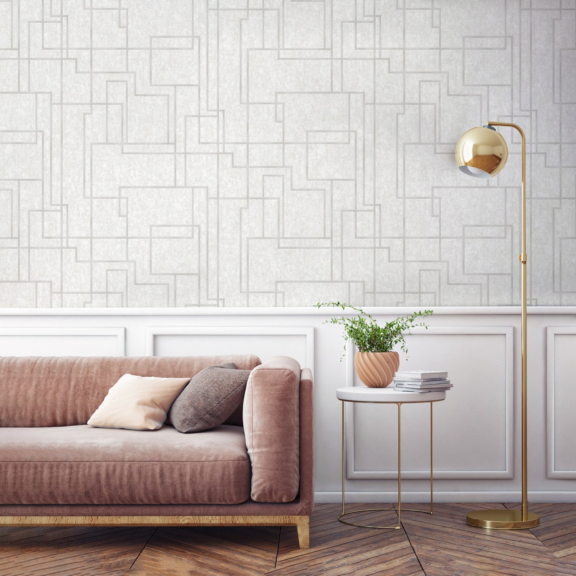 Octavia Ivory Modern Trellis Wallpaper by La Belle Maison