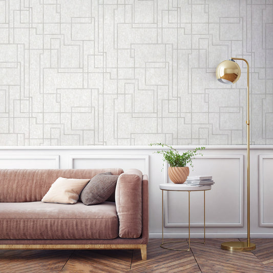 Octavia Ivory Modern Trellis Wallpaper by La Belle Maison