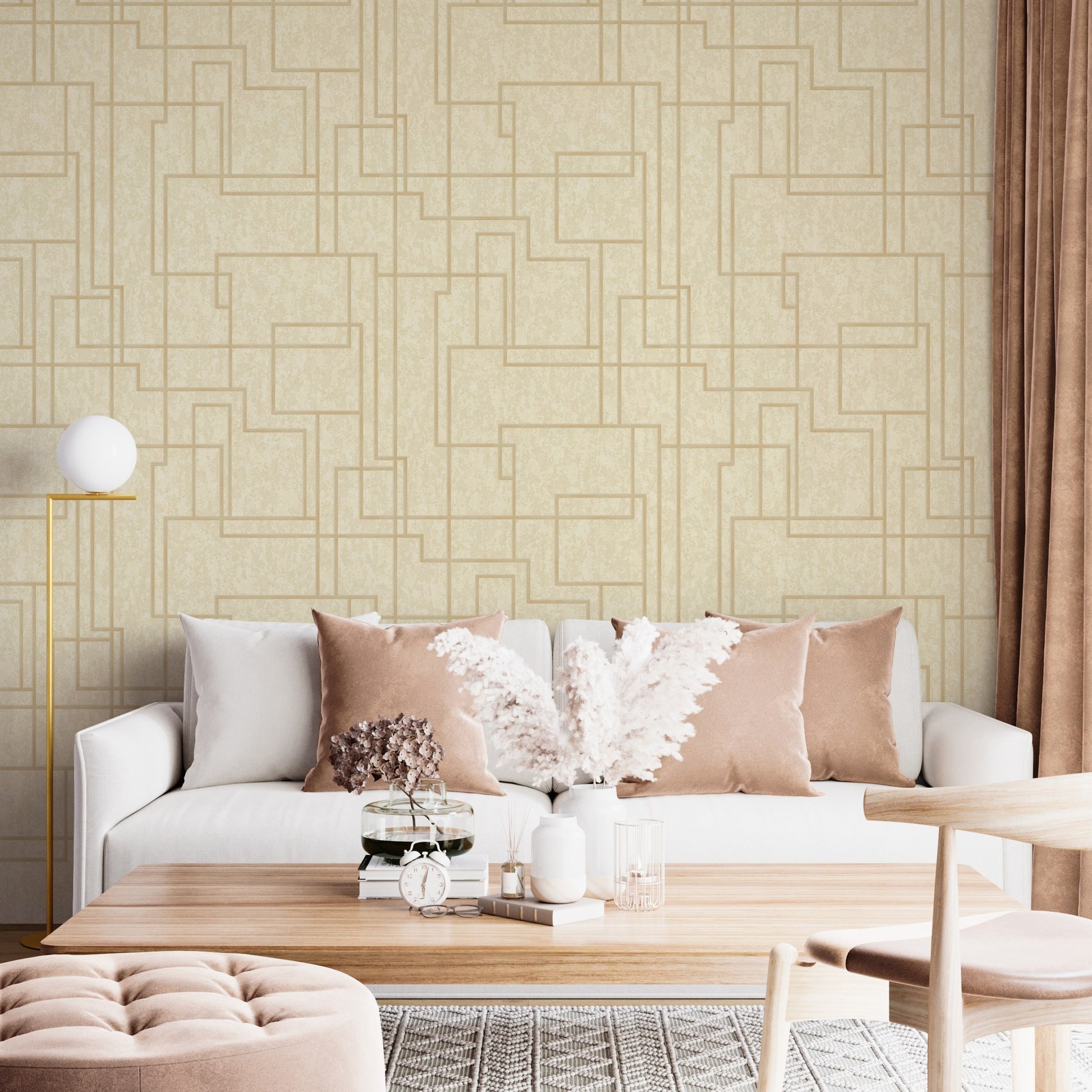 Octavia Champagne Contemporary Lines Wallpaper by La Belle Maison