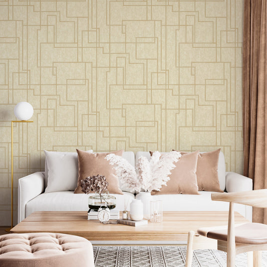 Octavia Champagne Contemporary Lines Wallpaper by La Belle Maison