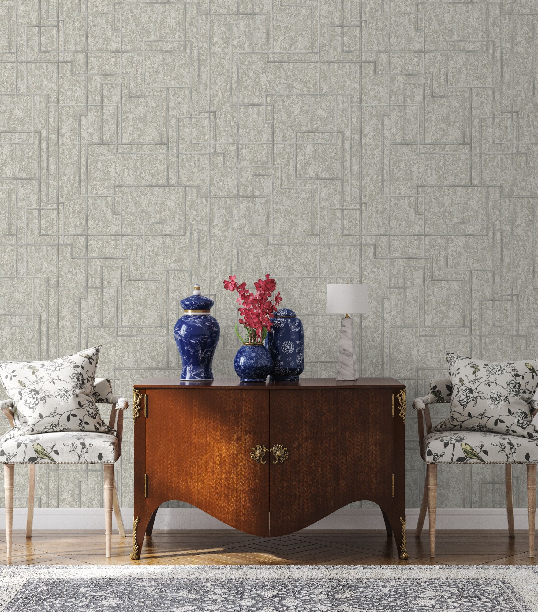 Octavia Pearl Architectural Pattern Wallpaper by La Belle Maison