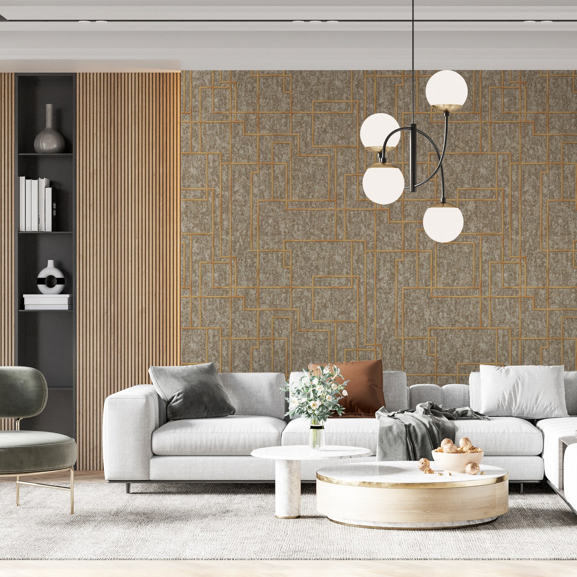 Octavia Taupe Architectural Pattern Wallpaper by La Belle Maison