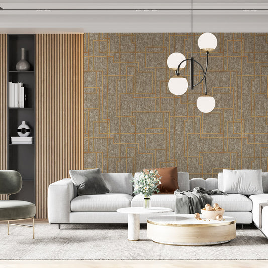 Octavia Taupe Architectural Pattern Wallpaper by La Belle Maison