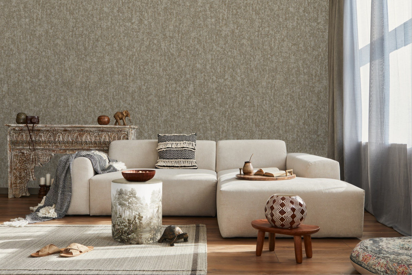 Octavia Greige Geometric Wallpaper by La Belle Maison