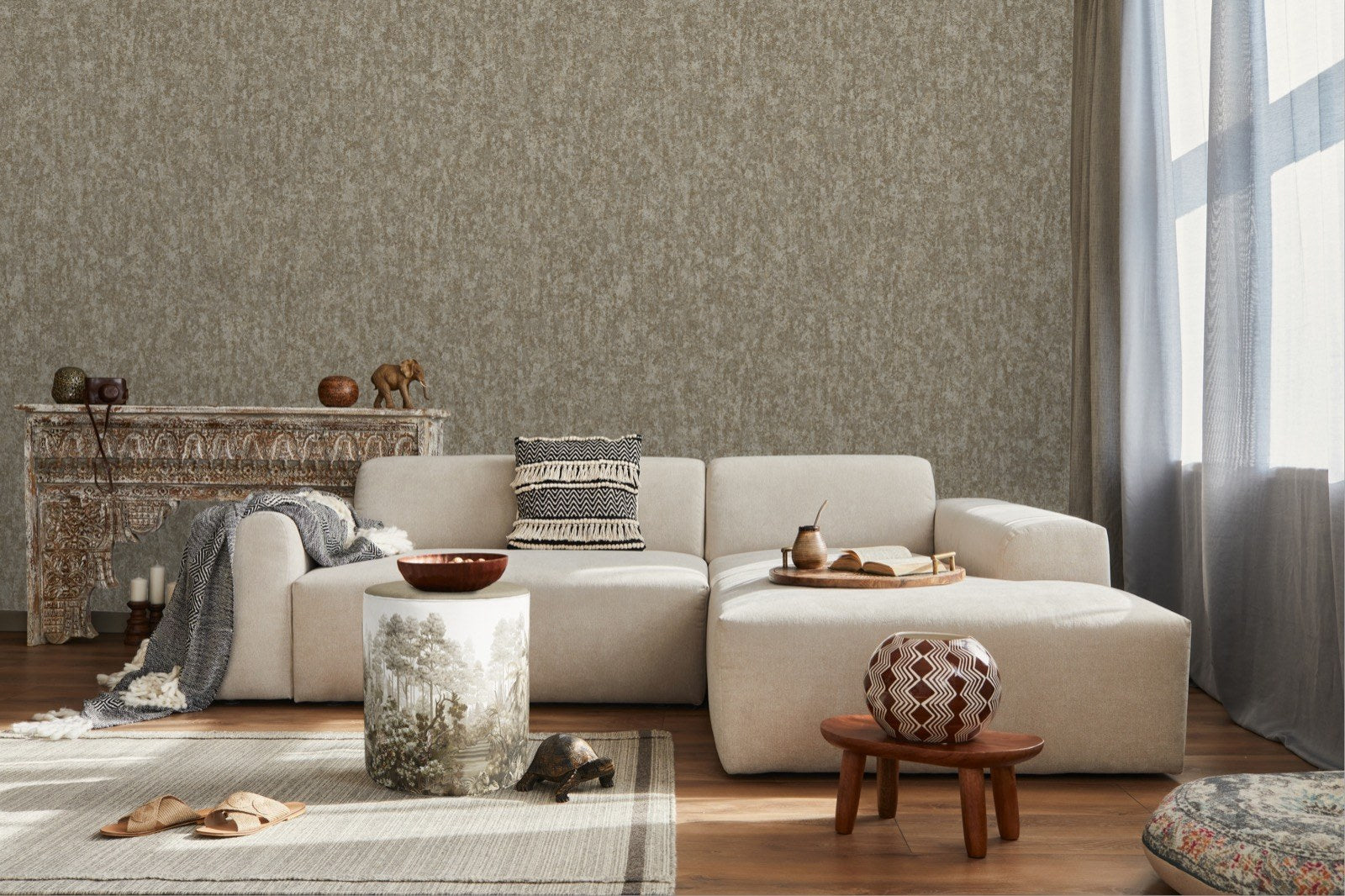 Octavia Greige Geometric Wallpaper by La Belle Maison