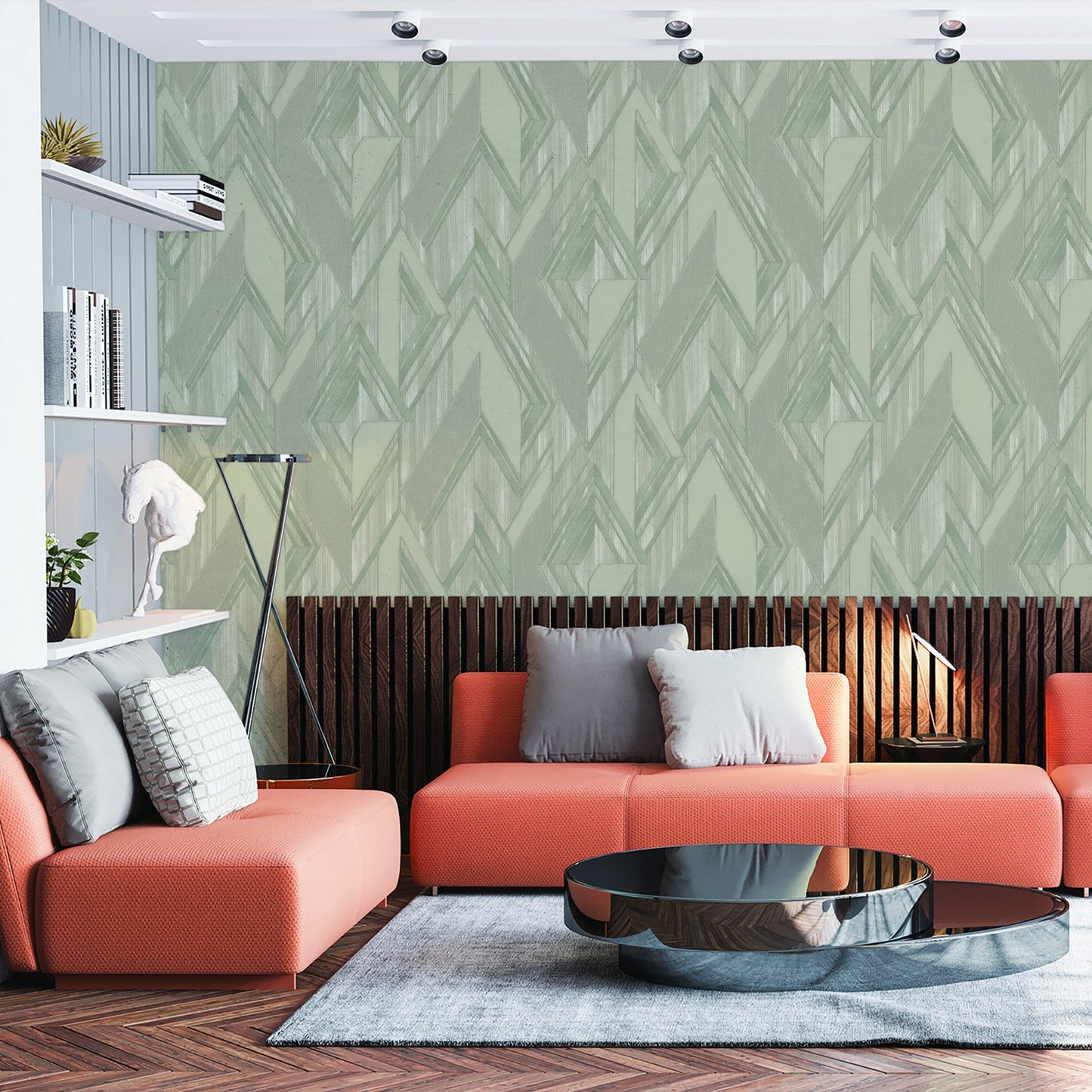 Octavia Khaki Clean Geometric Wallpaper by La Belle Maison