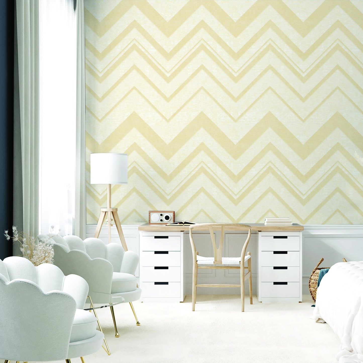 Octavia Gold Contemporary Lines Wallpaper by La Belle Maison