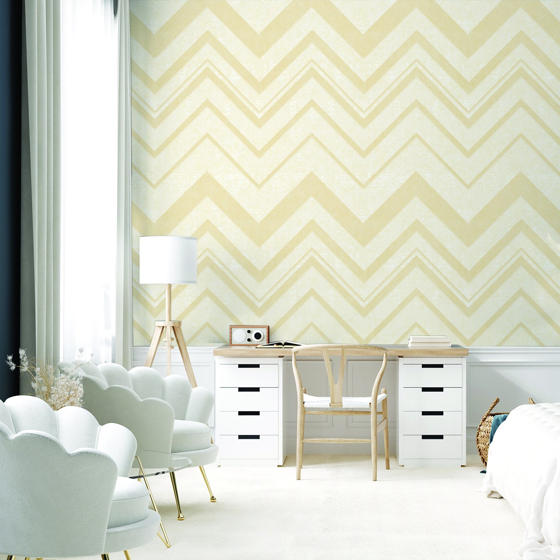 Octavia Gold Contemporary Lines Wallpaper by La Belle Maison