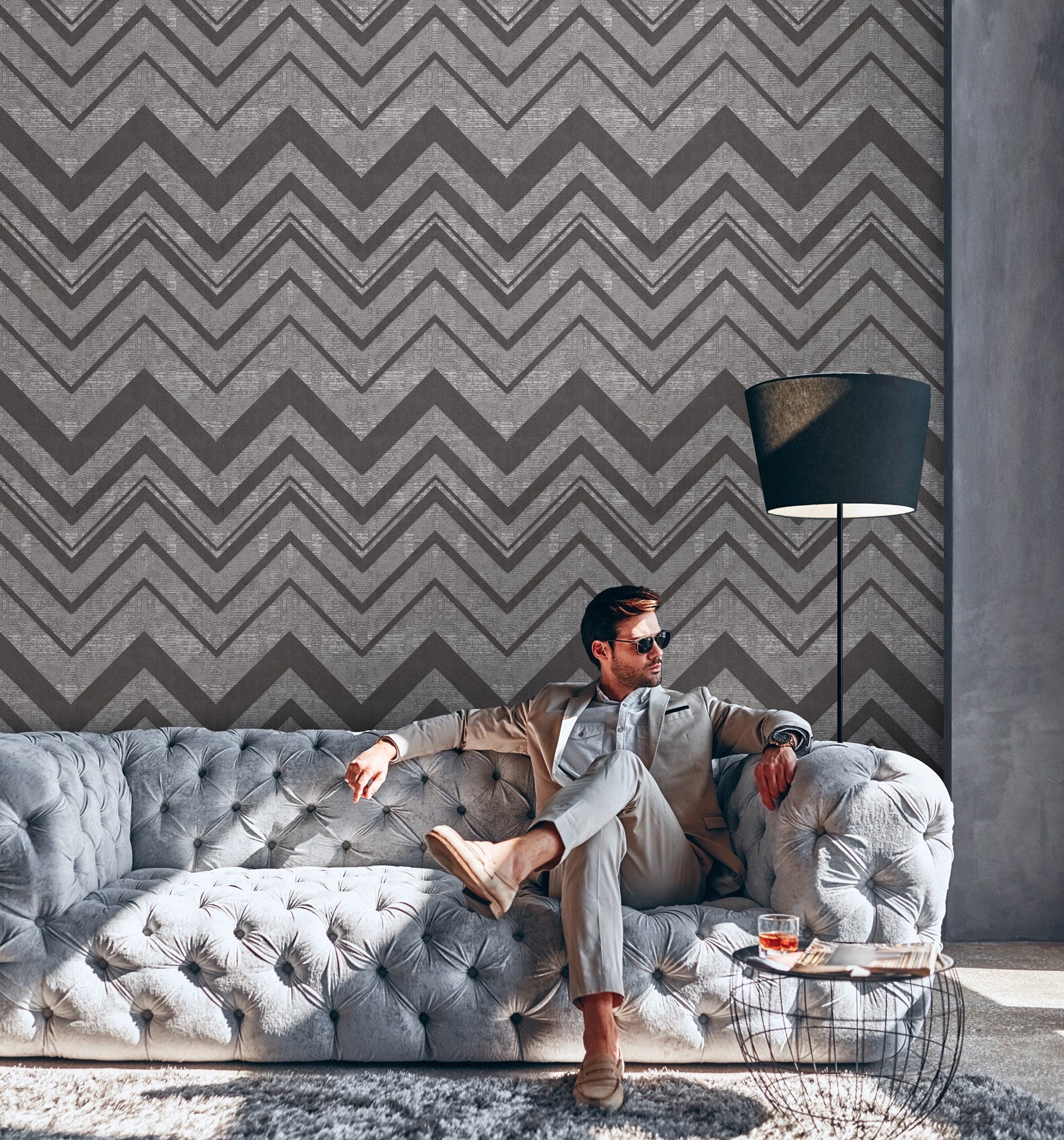 Octavia Grey Geometric Wallpaper by La Belle Maison