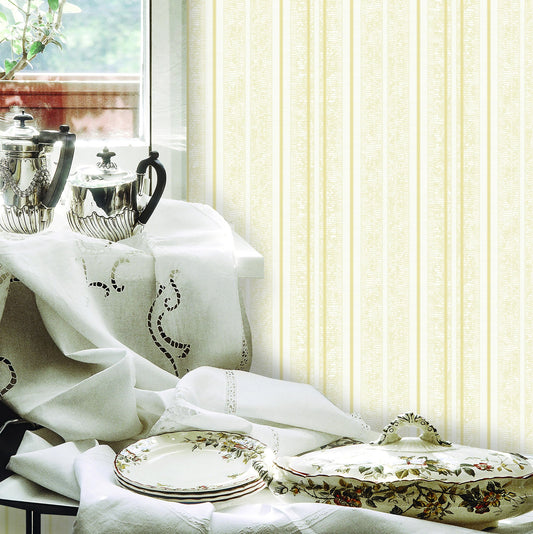 Octavia Oat Linear Pattern Wallpaper by La Belle Maison