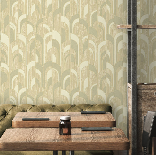 Octavia Buttercream Contemporary Lines Wallpaper by La Belle Maison