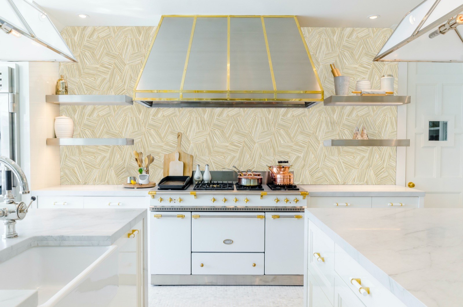 Octavia Almond Linear Pattern Wallpaper by La Belle Maison