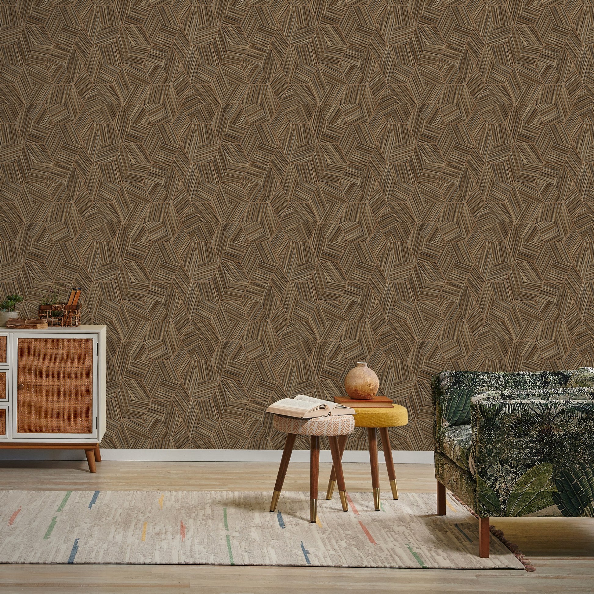 Octavia Truffle Modern Trellis Wallpaper by La Belle Maison