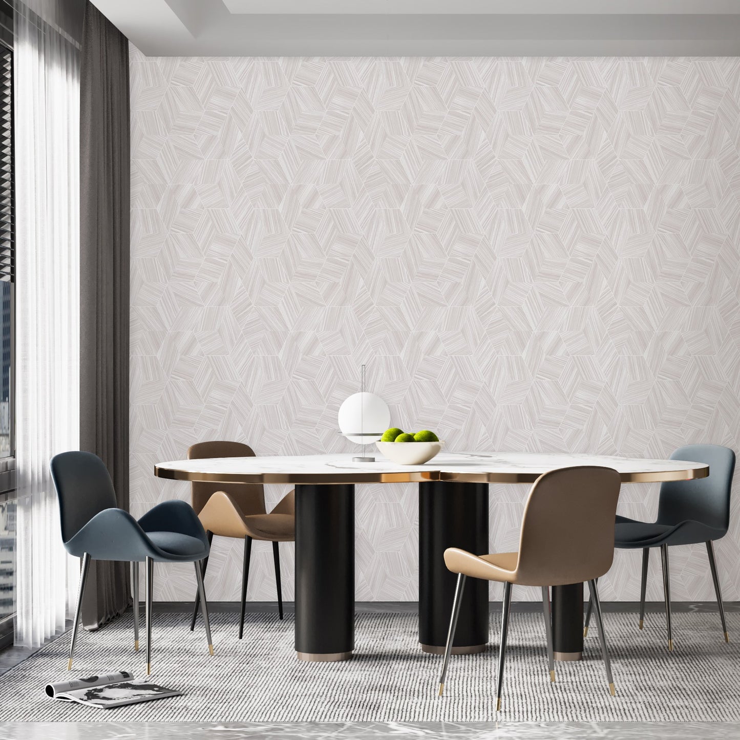 Octavia Soft White Architectural Pattern Wallpaper by La Belle Maison