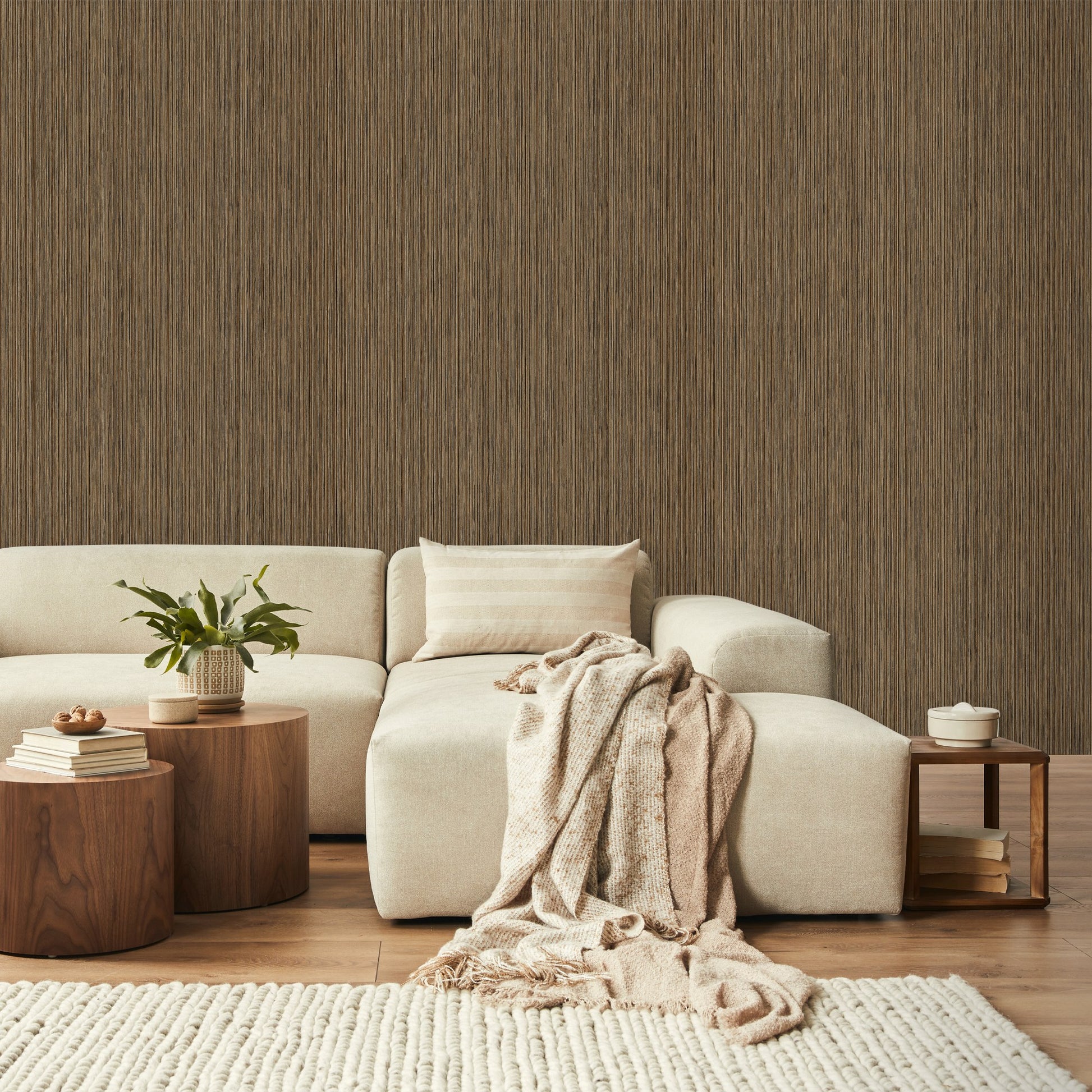 Octavia Mushroom Modern Trellis Wallpaper by La Belle Maison