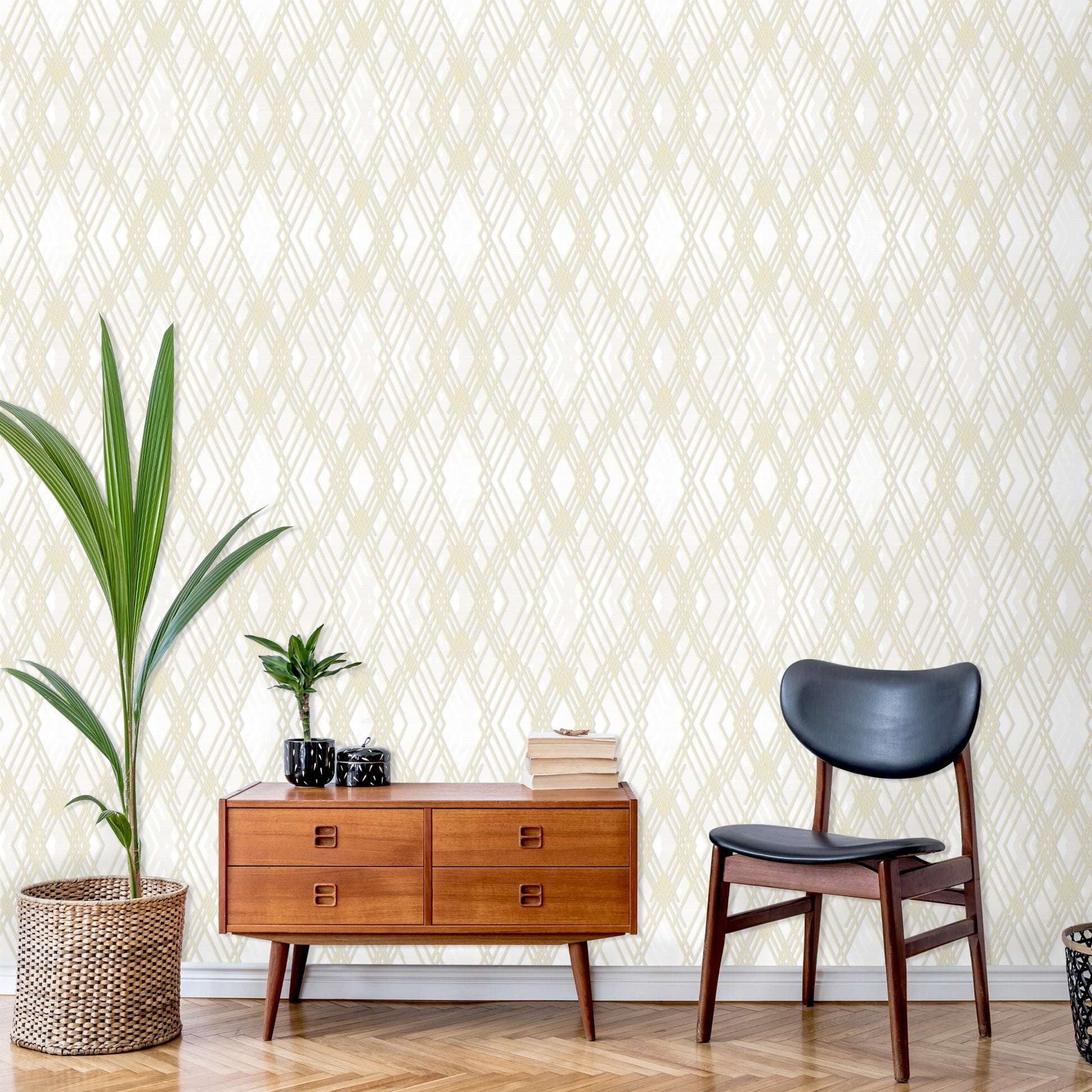 Octavia Wheat Modern Trellis Wallpaper by La Belle Maison