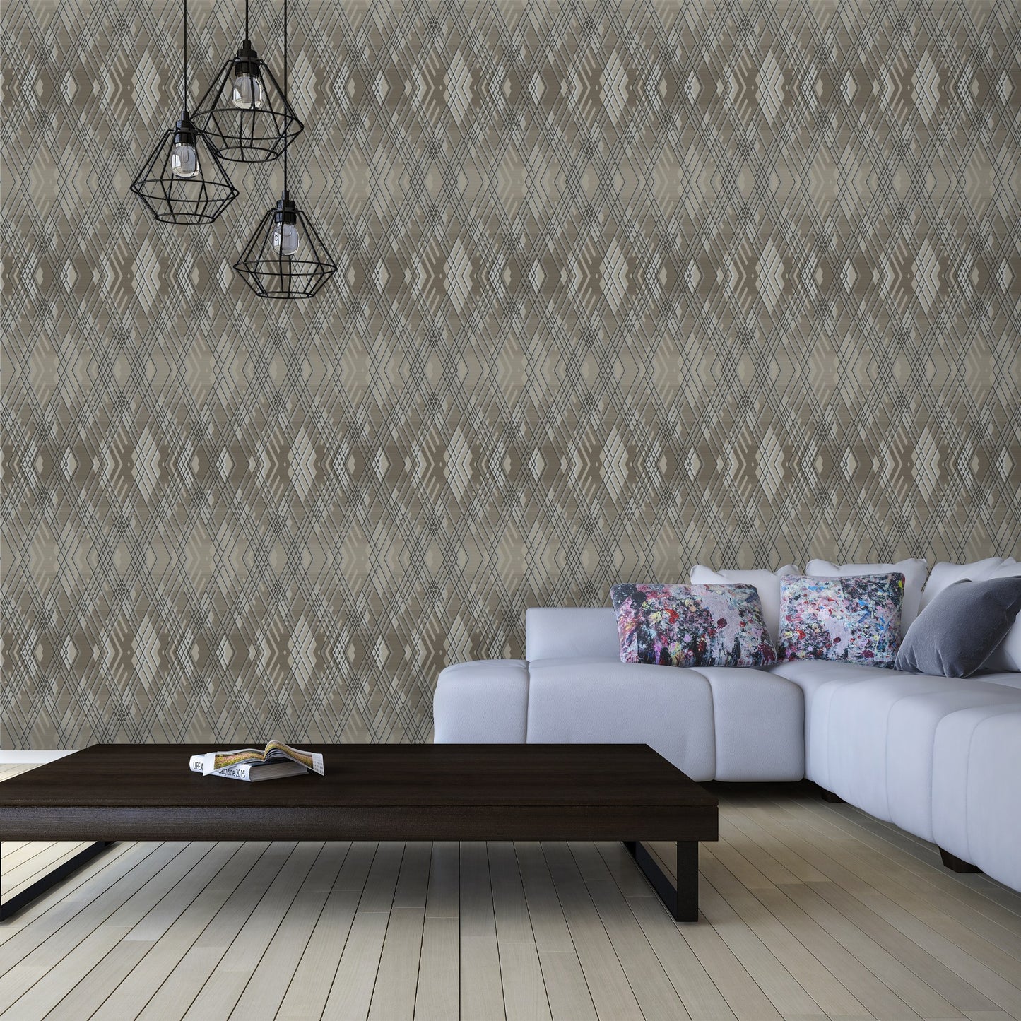 Octavia Slate Geometric Wallpaper by La Belle Maison