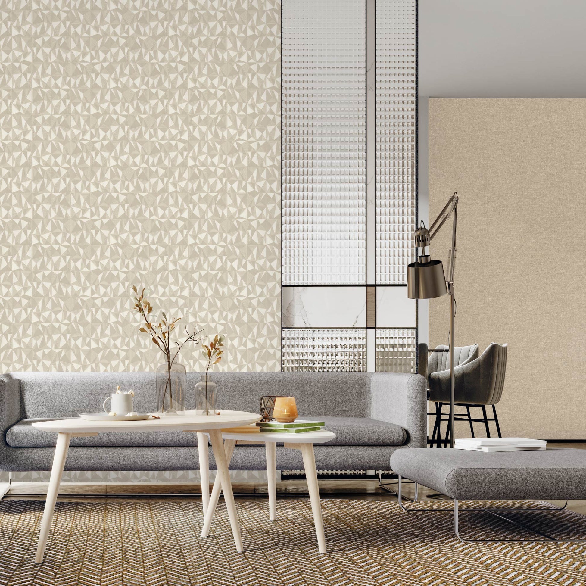 Omega Luxe Oatmeal Polished Texture Wallpaper II by La Belle Maison