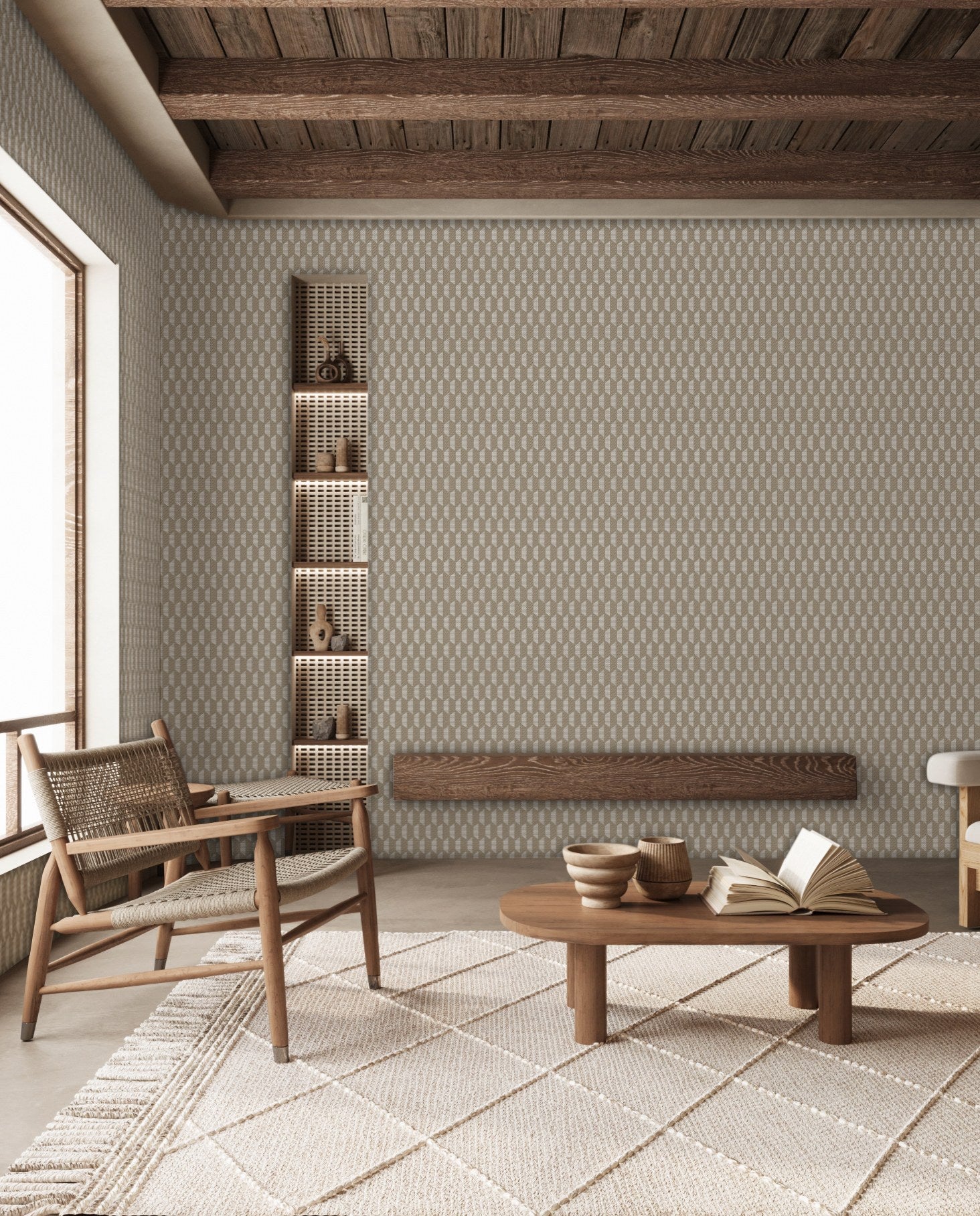 Omega Luxe Taupe Polished Texture Wallpaper by La Belle Maison
