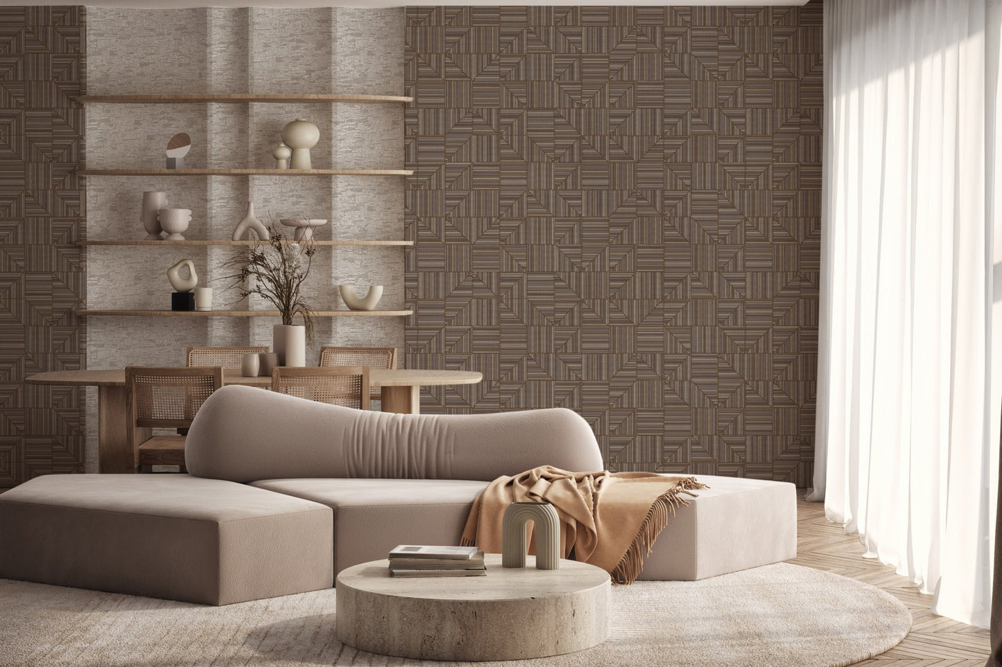 Omega Luxe Truffle Dramatic Pattern Wallpaper by La Belle Maison