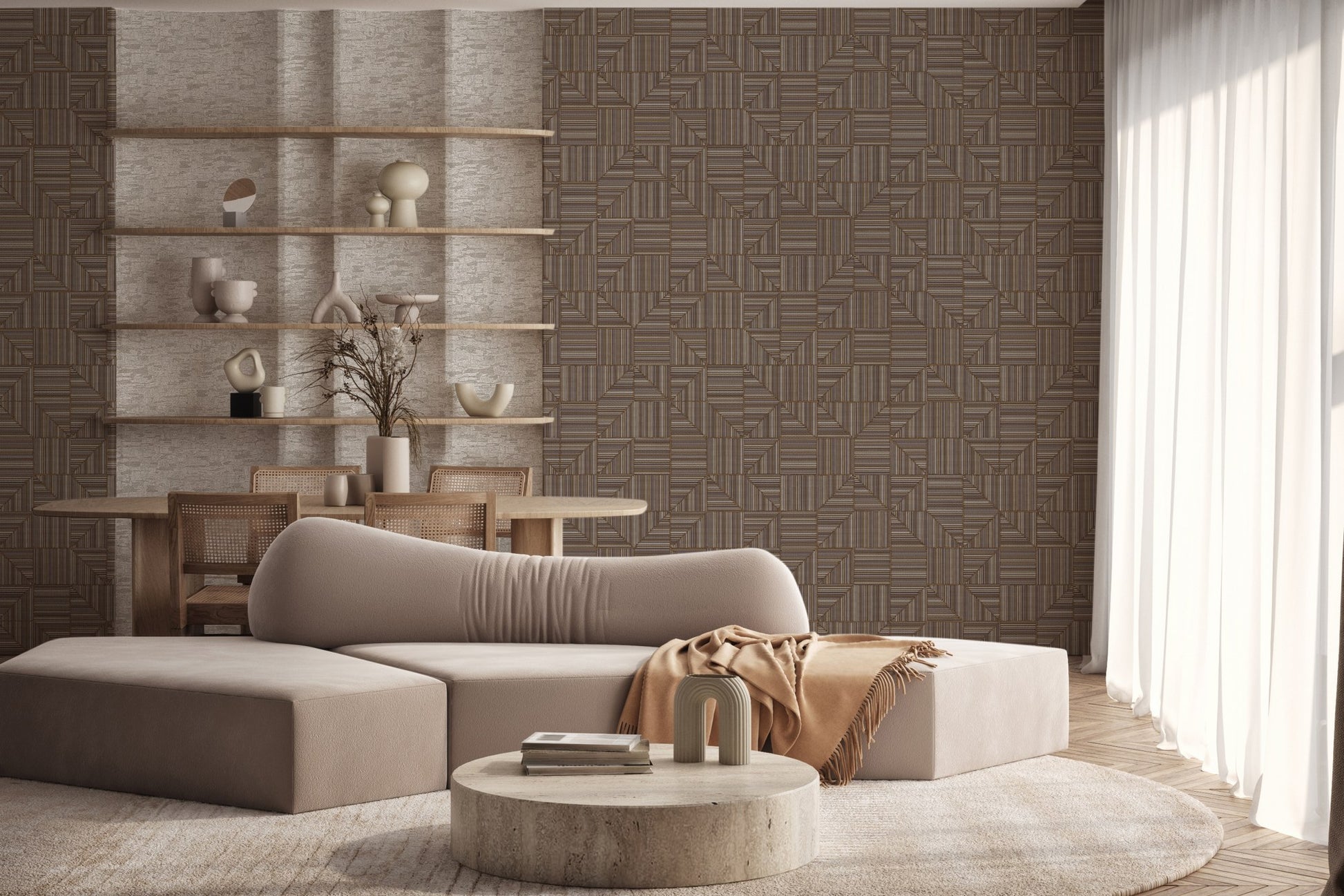 Omega Luxe Truffle Dramatic Pattern Wallpaper by La Belle Maison
