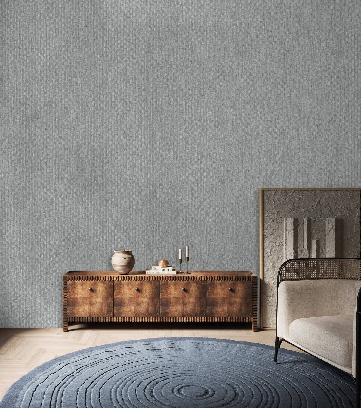 Rococo Maison Ice Blue Fine Weave Wallpaper by La Belle Maison