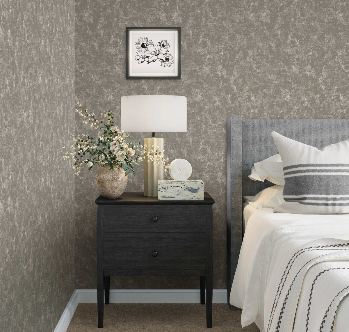 Rococo Maison Charcoal Taupe Clouded Plaster Wallpaper by La Belle Maison — room view 2