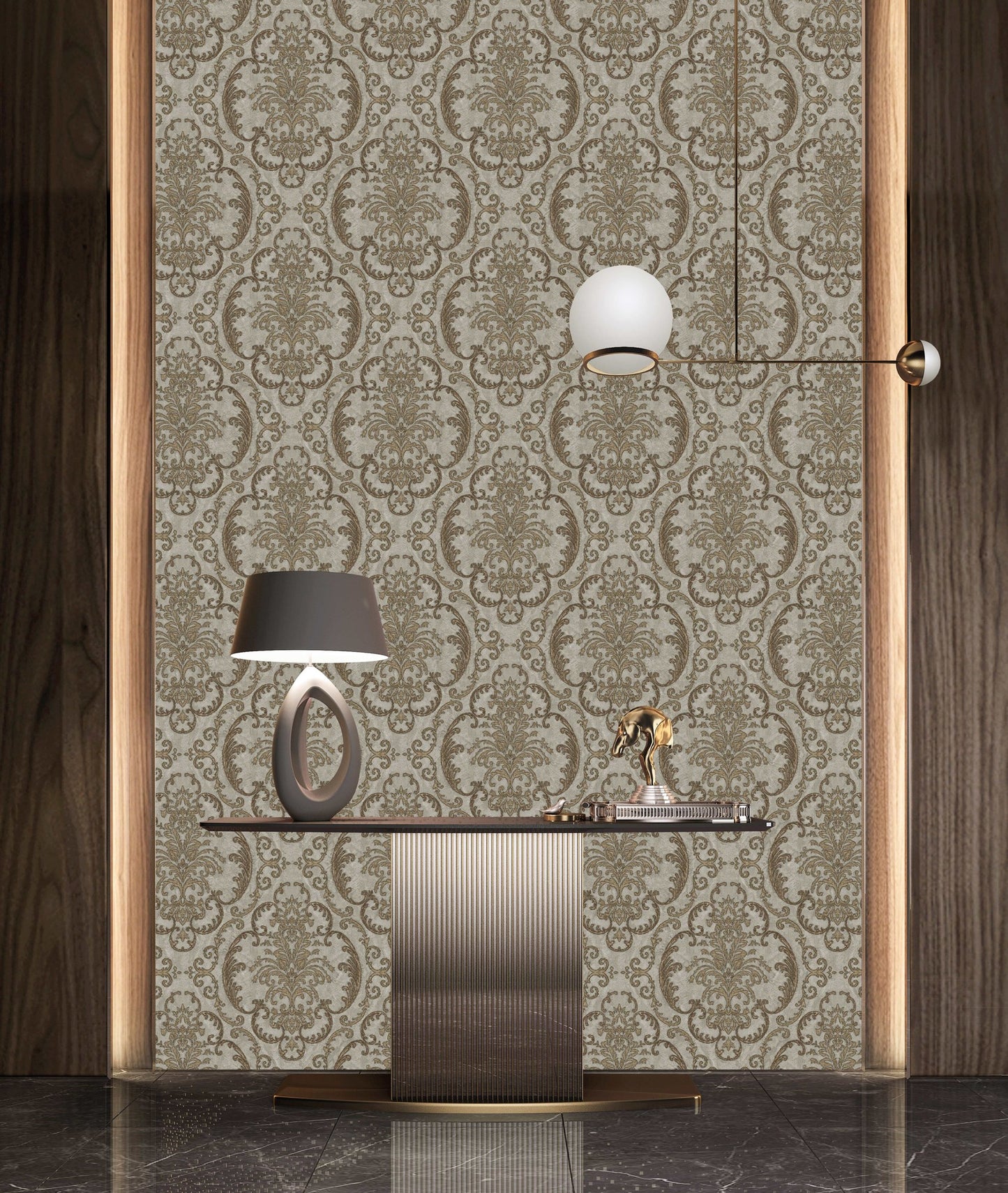 Rococo Maison Greige Vintage Pattern Wallpaper by La Belle Maison