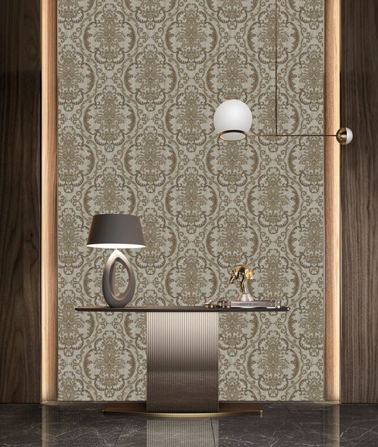 Rococo Maison Greige Vintage Pattern Wallpaper by La Belle Maison