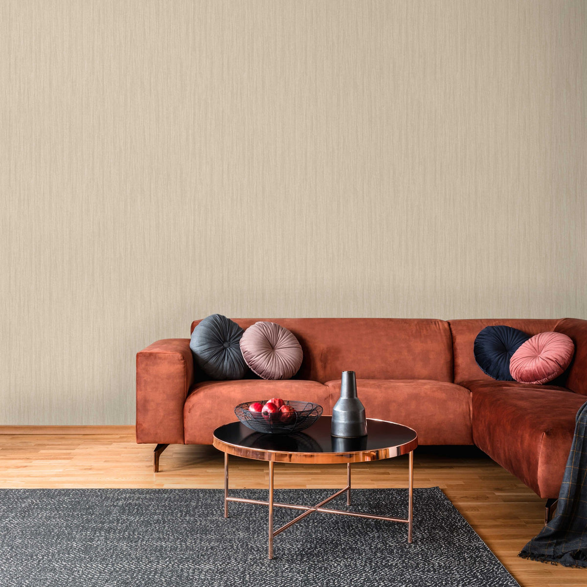 Rococo Maison Beige Fine Stria Wallpaper by La Belle Maison — room view 2