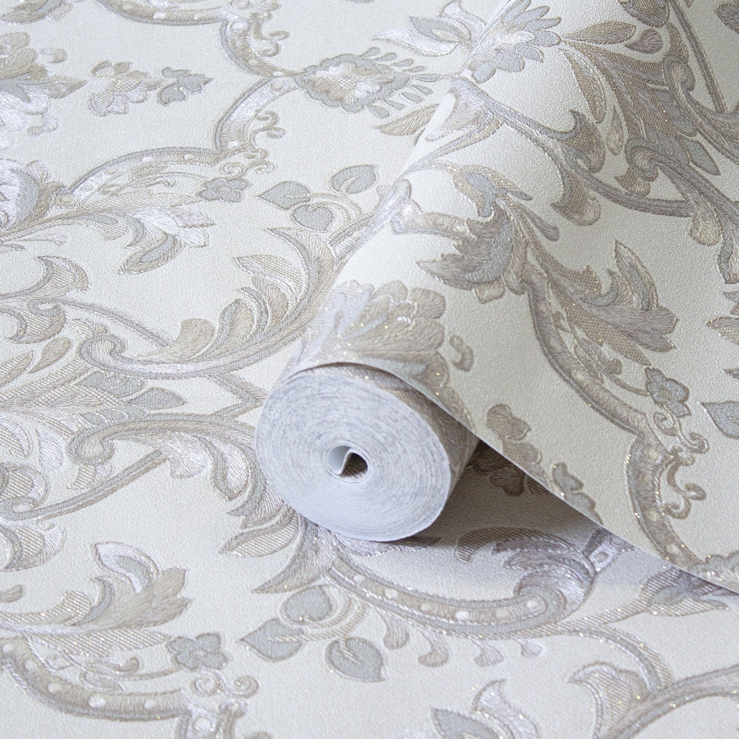 Rococo Maison Stone Grey Heritage Damask Wallpaper by La Belle Maison