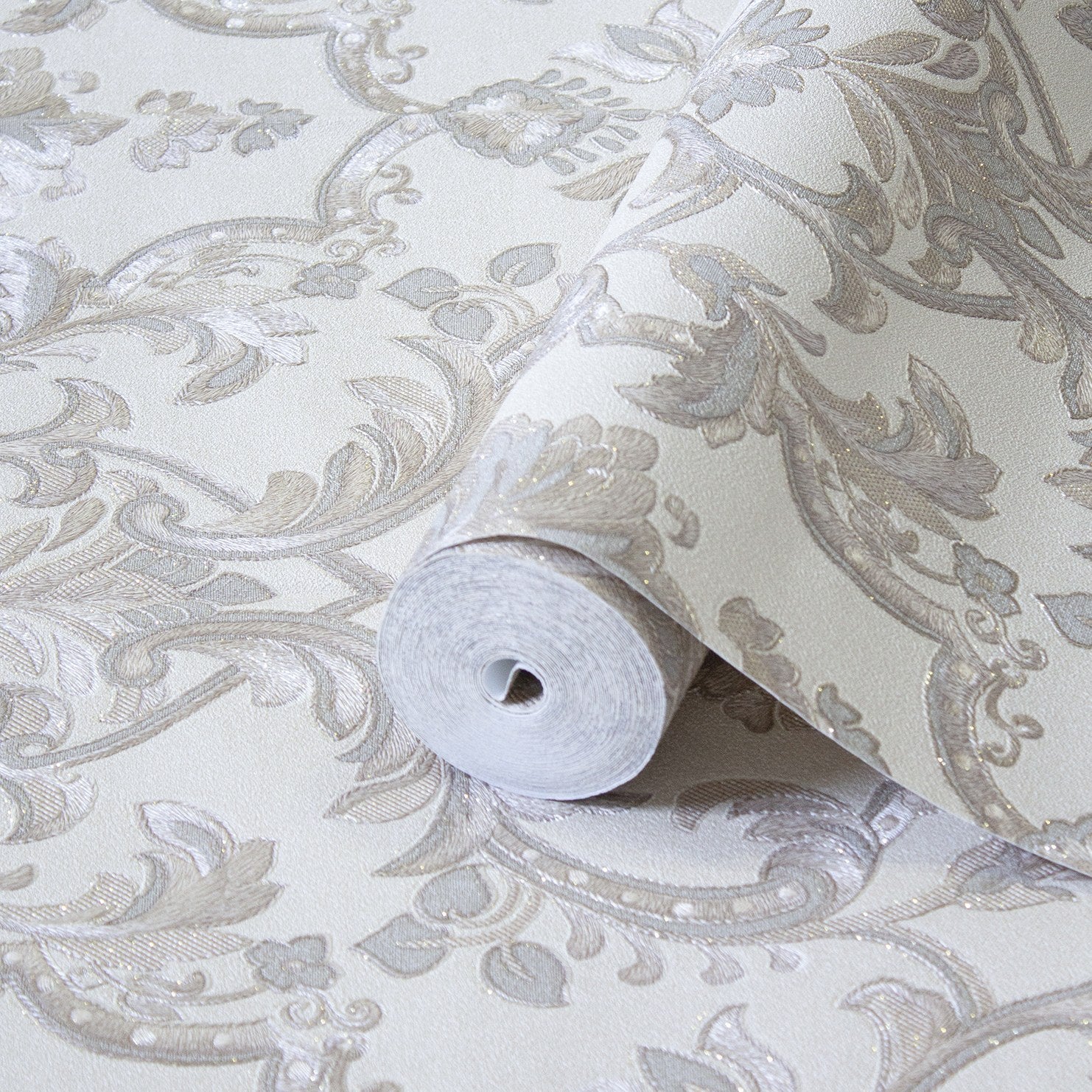 Rococo Maison Stone Grey Heritage Damask Wallpaper by La Belle Maison