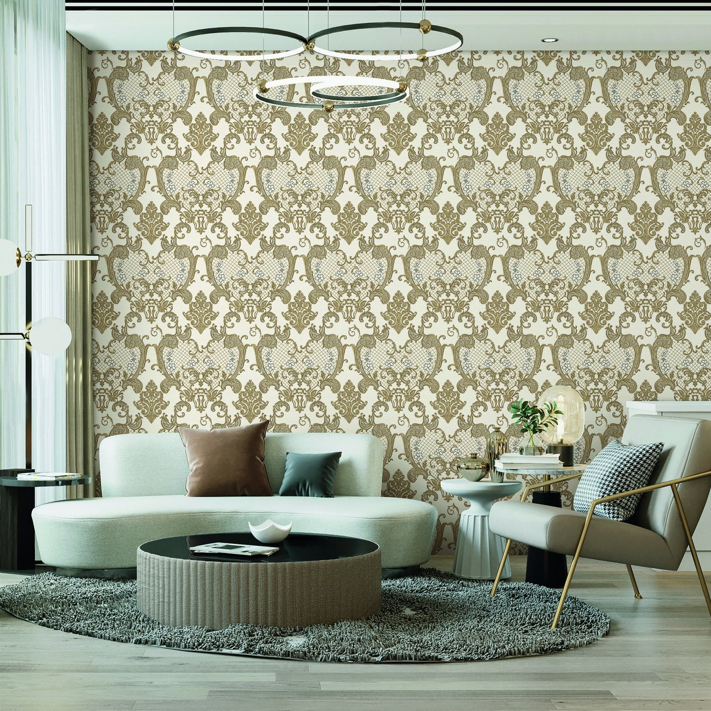 Rococo Maison Linen Classic Ornamental Wallpaper by La Belle Maison