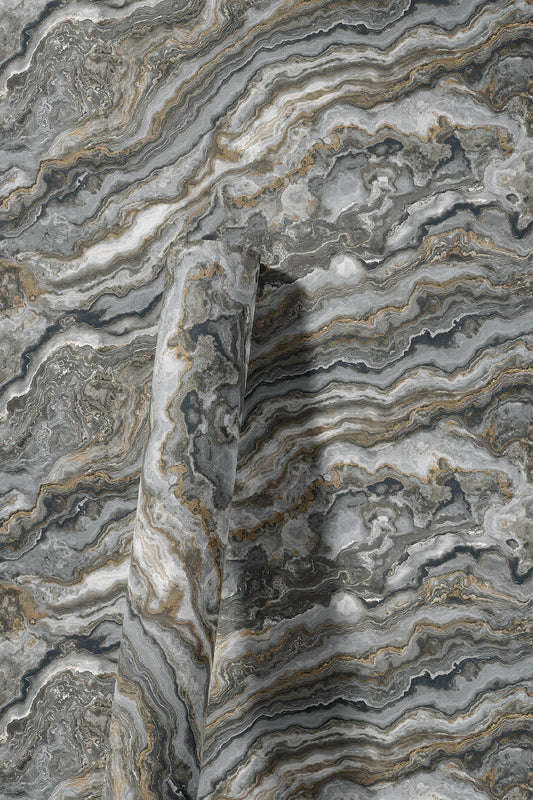Roka Living Pewter Warm Linen Wallpaper by La Belle Maison