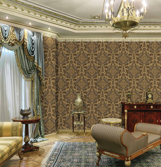 Rumi Stories Mist Grey Heritage Motif Wallpaper by La Belle Maison