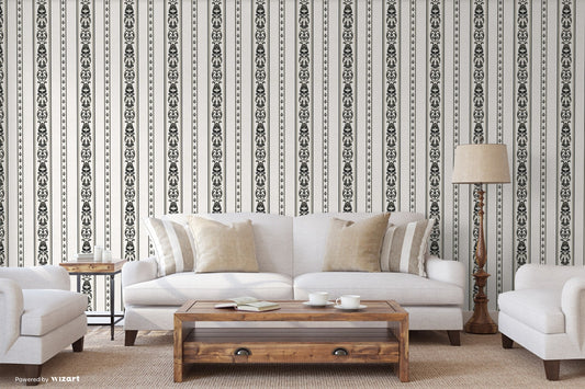 Rumi Stories Stone Grey Decorative Damask Wallpaper by La Belle Maison