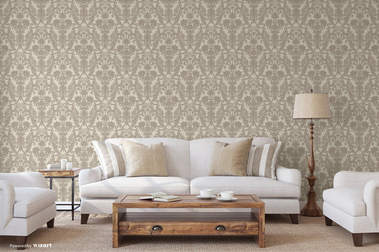 Rumi Stories Dove Grey Decorative Damask Wallpaper by La Belle Maison