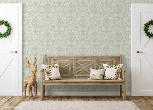 Rumi Stories Dove Grey Poetic Pattern Wallpaper by La Belle Maison
