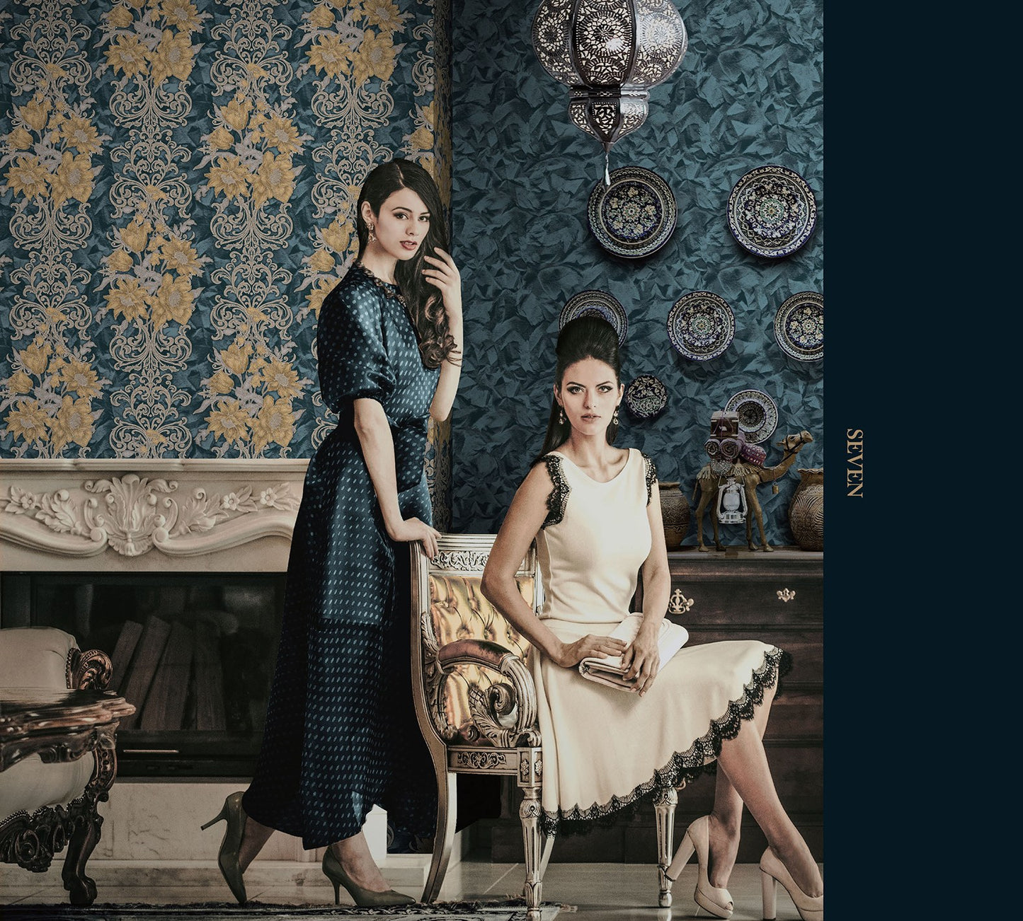 Seven Rooms Ink Blue Subtle Pattern Wallpaper by La Belle Maison