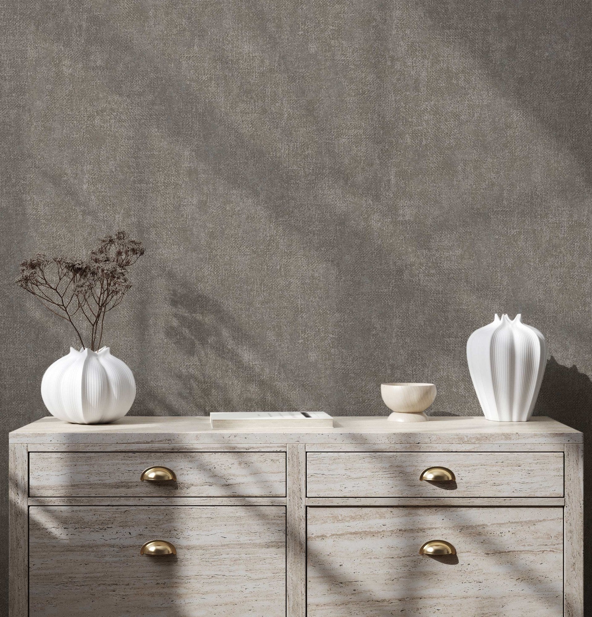 The Muse Collection Warm Grey Modern Texture Wallpaper by La Belle Maison