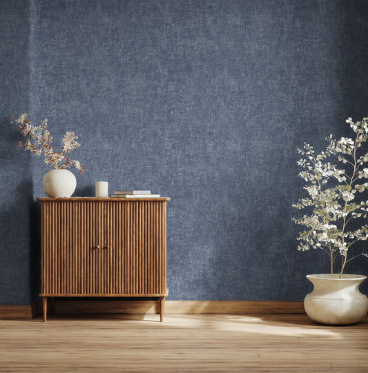 The Muse Collection Royal Blue Studio Motif Wallpaper by La Belle Maison