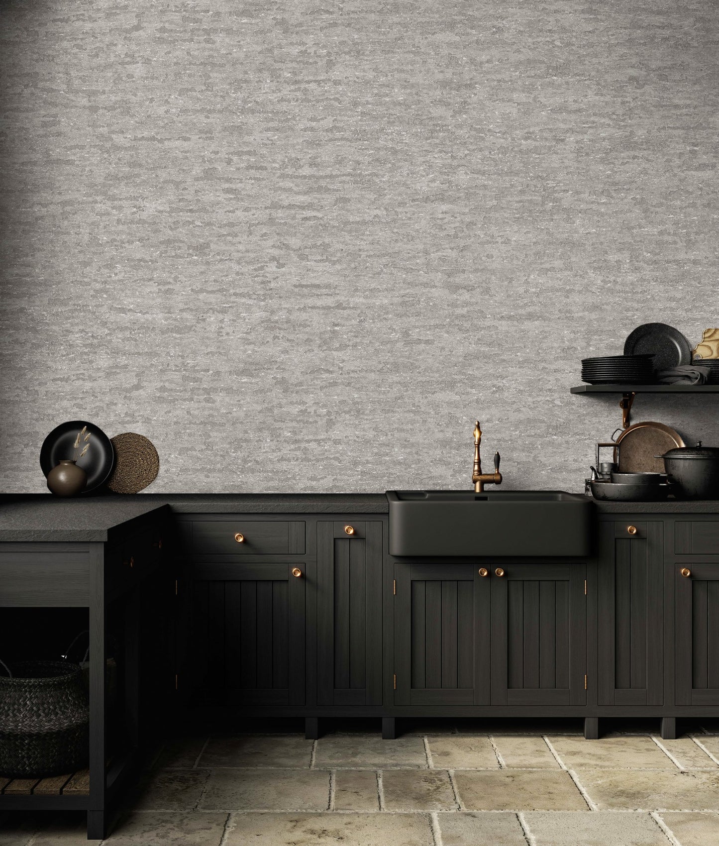 The Muse Collection Stone Grey Creative Pattern Wallpaper II by La Belle Maison